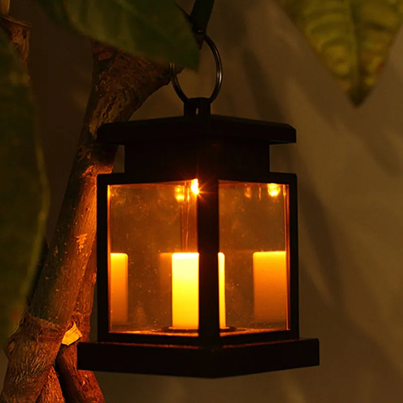 Lanterne Solaire Avec Bougie LED - Lampe À Suspendre Pour Jardin Et Terrasse , Lumière Décorative Pour L' Extérieur