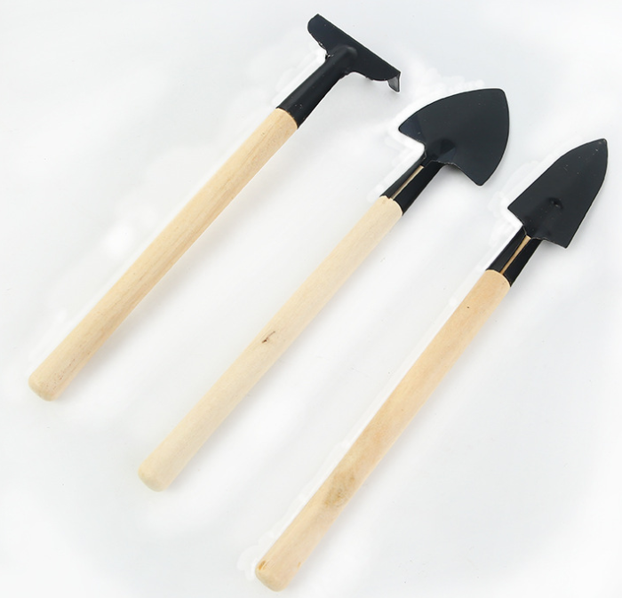 Set de 3 Outils de Jardinage avec Poignées en Bois - Pelle , Râteau et Binette Pratiques pour L' Entretien du Jardin
