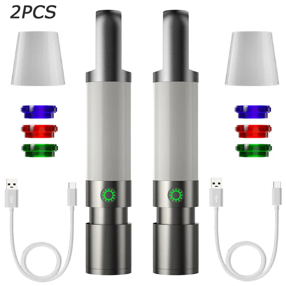 Lampe De Poche Led Avec Filtres Multicolores - Lampe Usb - C Rechargeable Avec Fonction Camping & Éclairage D' Urgence
