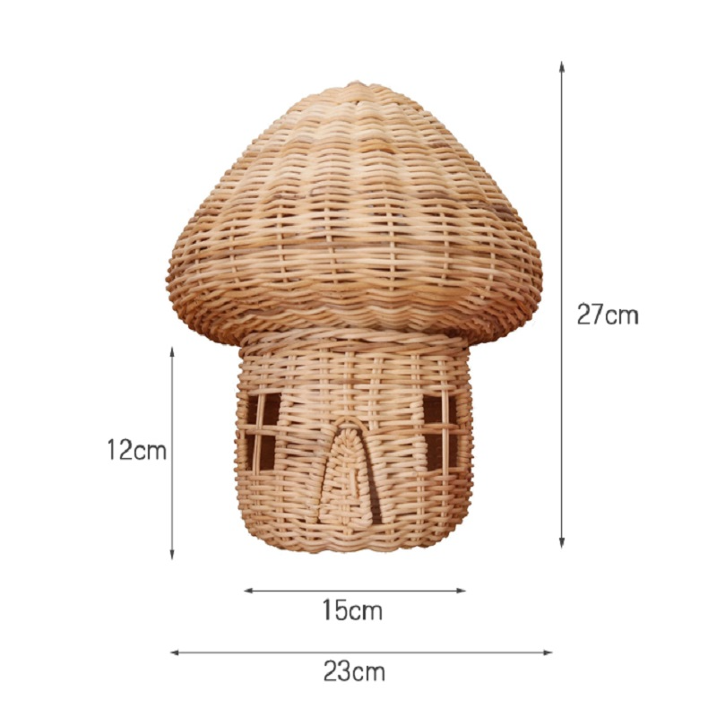 Ornement Maison Champignon en Rotin Fait à la Main - Superbe Décoration en Rotin Tressé pour la Maison