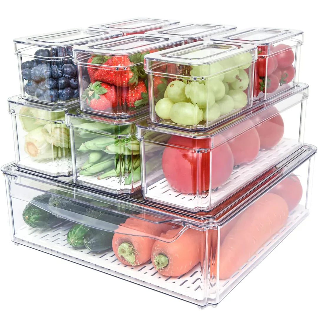 Kit D' Organisation Empilable pour Réfrigérateur avec 10 Boîtes de Rangement