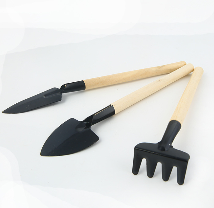 Set de 3 Outils de Jardinage avec Poignées en Bois - Pelle , Râteau et Binette Pratiques pour L' Entretien du Jardin