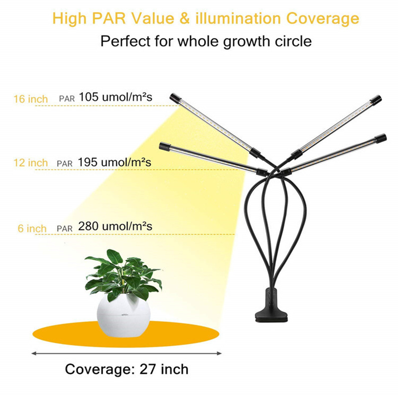 Lumière De Croissance Des Plantes Avec 4 Bras Flexibles Et Fonction De Gradation Pour Les Jardins D' Intérieur