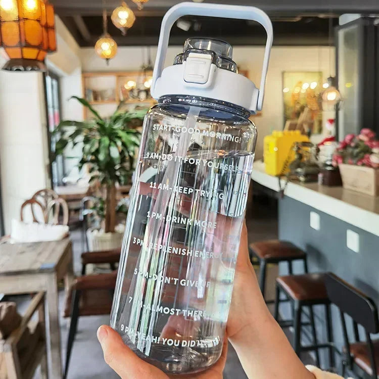 Bouteille D' Eau Portable 2l pour le Sport avec Paille et Indication de L' Heure