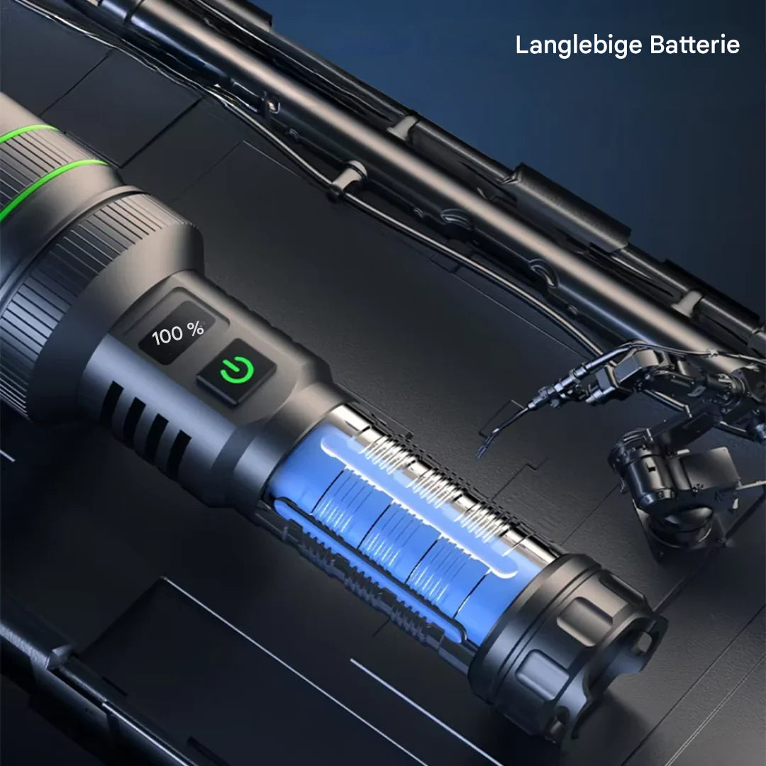 Lampe De Poche Led Extrêmement Lumineuse Et Zoomable Avec Fonction Banque D' Énergie Pour Les Aventures En Plein Air