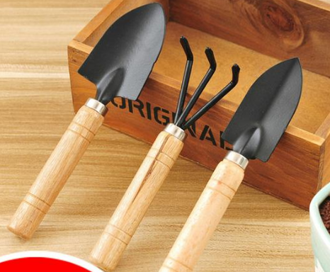 Set de 3 Outils de Jardinage avec Poignées en Bois - Pelle , Râteau et Binette Pratiques pour L' Entretien du Jardin