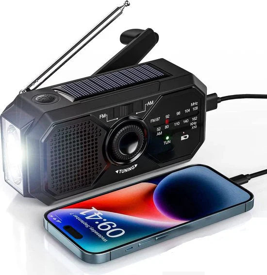 Radio D' Urgence Portable avec Panneau Solaire et Manivelle - Réception Fm / Am et Fonction Banque de Puissance