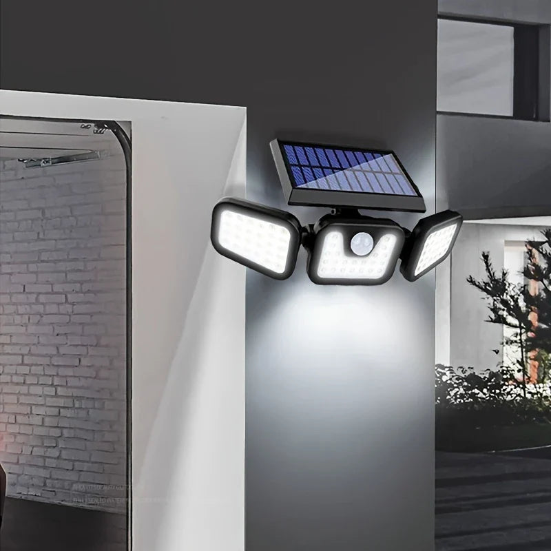 Projecteur Solaire à Led avec Détecteur de Mouvement - Éclairage Extérieur à 3 Projecteurs pour le Jardin , la Cour et le Garage