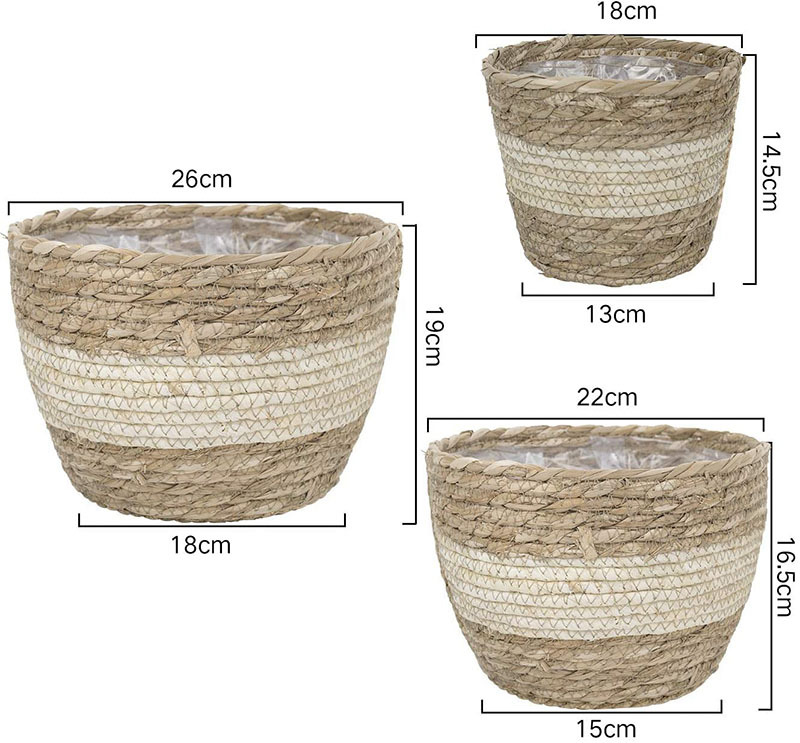 Par Lot De 3 Paniers À Plantes Décoratifs En Jonc De Mer - Pots De Fleurs Tressés À La Main Avec Insert En Film Plastique