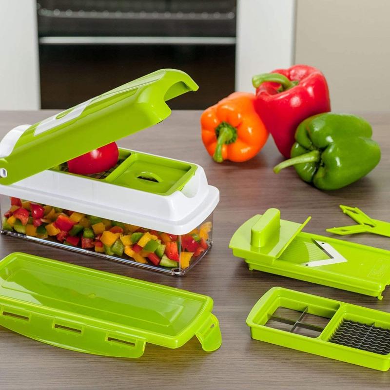 Coupe-légumes Multifonctions 12 en 1 avec Lames Interchangeables et Bac de Récupération
