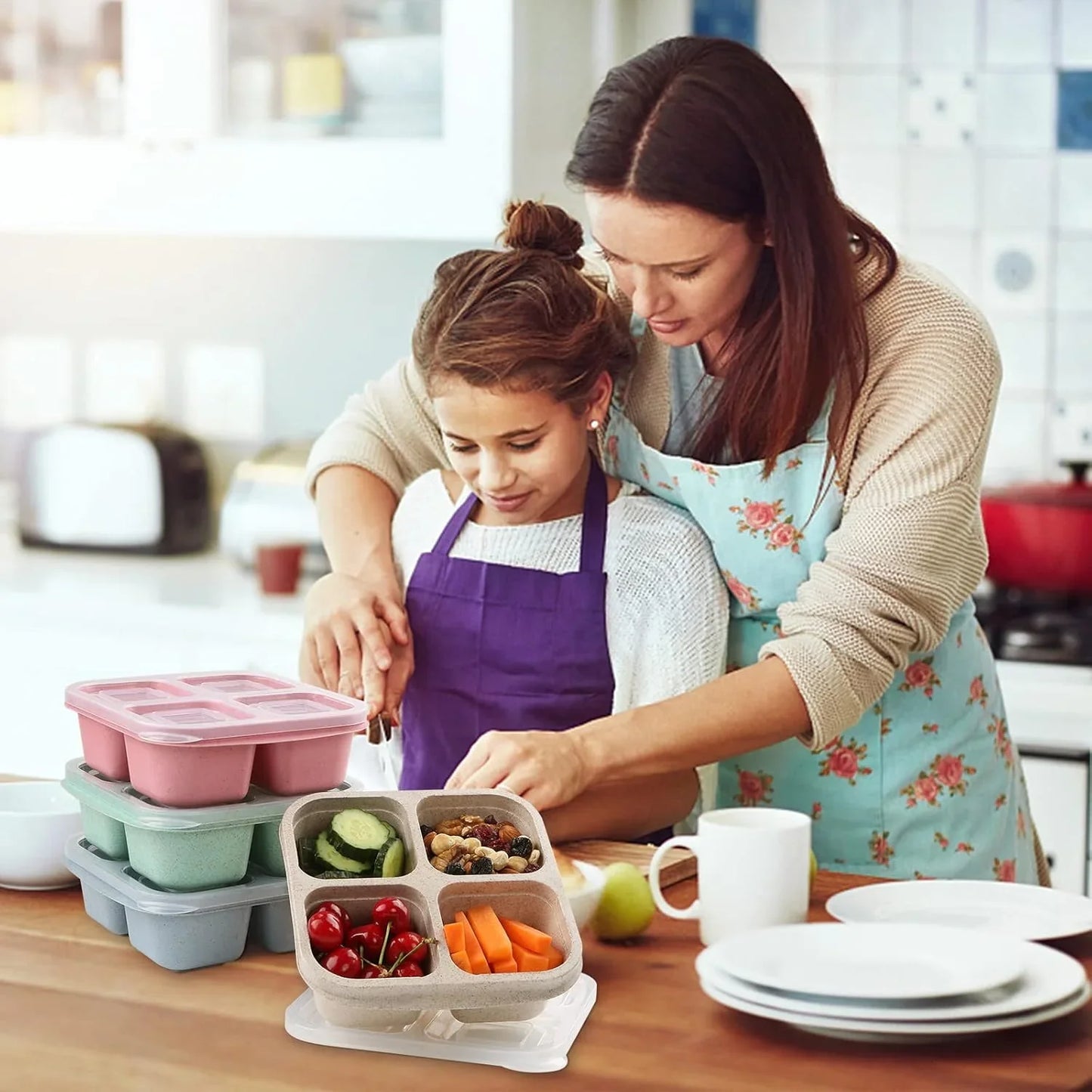 Bento - Style Boîtes Meal - Prep 4 Compartiments en Pack de 4 - Durable et Pratique