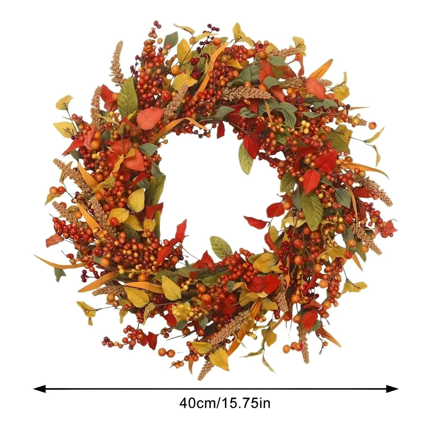 Couronne Murale D' Automne en Rotin avec Baies et Feuilles