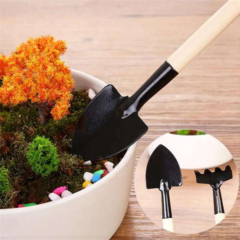 Set de 3 Outils de Jardinage avec Poignées en Bois - Pelle , Râteau et Binette Pratiques pour L' Entretien du Jardin