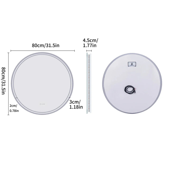 Miroir de Salle de Bain Rond à Led avec Touch & Anti-buée