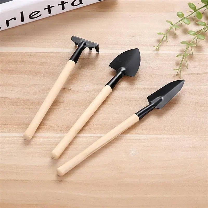 Set de 3 Outils de Jardinage avec Poignées en Bois - Pelle , Râteau et Binette Pratiques pour L' Entretien du Jardin