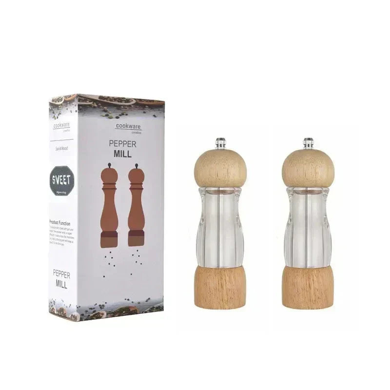 Moulin à Poivre et Moulin à Sel Set en Bois et Verre - Moulins à Épices Stylés pour la Cuisine