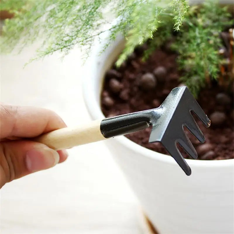 Set de 3 Outils de Jardinage avec Poignées en Bois - Pelle , Râteau et Binette Pratiques pour L' Entretien du Jardin