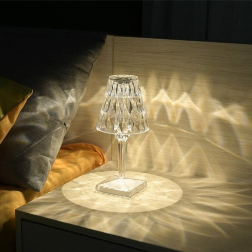 Lampe de Table en Verre Acrylique et Cristal
