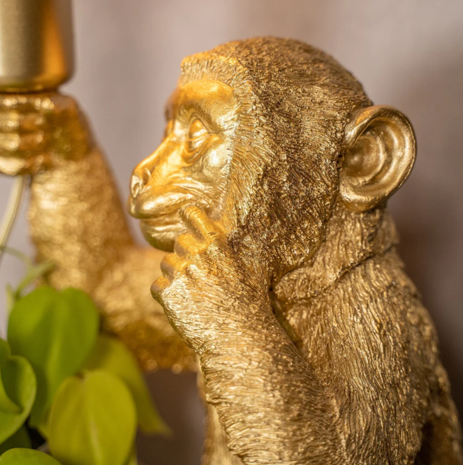 Elégante Lampe D' Or Singe en Pot de Fleur