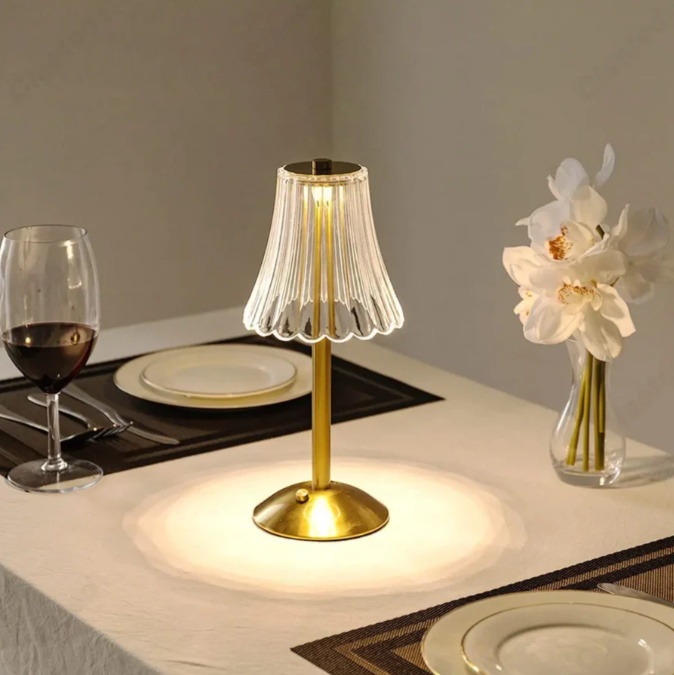 Lampe de Table en Cristal Sans Fil avec Variateur de Lumière