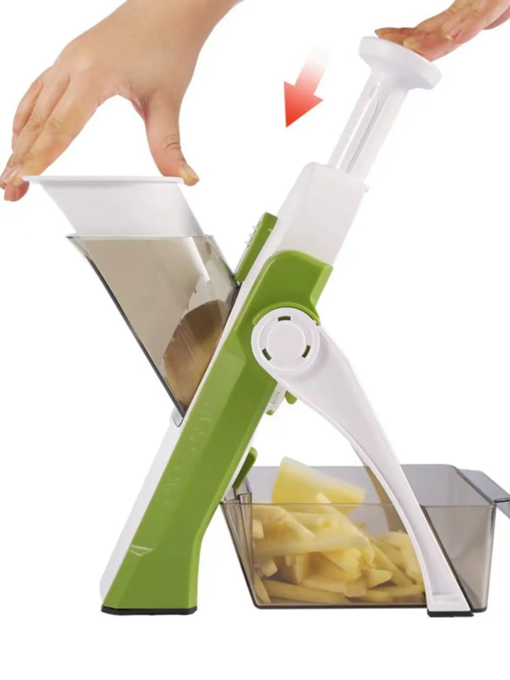Coupe-légumes 5 en 1 Sécurisé avec Bac de Récupération 1 + 1 Gratuit