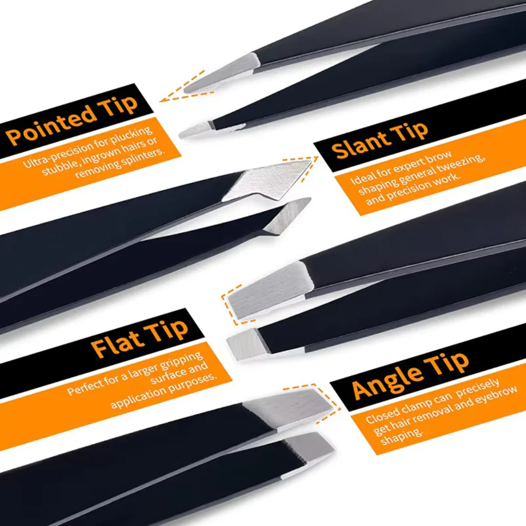 Set de Pincettes de Précision - Kit de 6 Pincettes à Sourcils avec Étui de Voyage