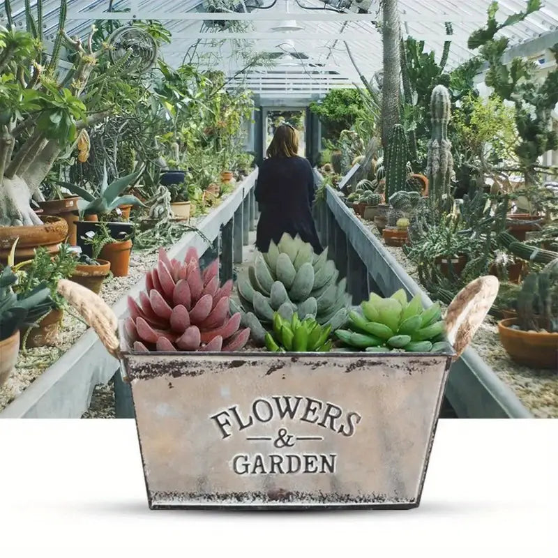 Pot À Fleurs Et Jardin Décoratif En Métal Avec Poignées En Corde De Chanvre