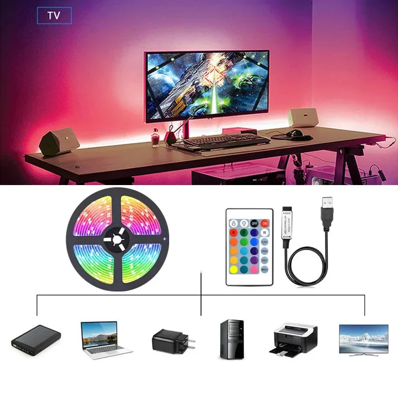 Bande Led Rvb avec Connexion Usb - Lumière Changeant de Couleur pour L' Ambiance et le Rétroéclairage de la Télévision