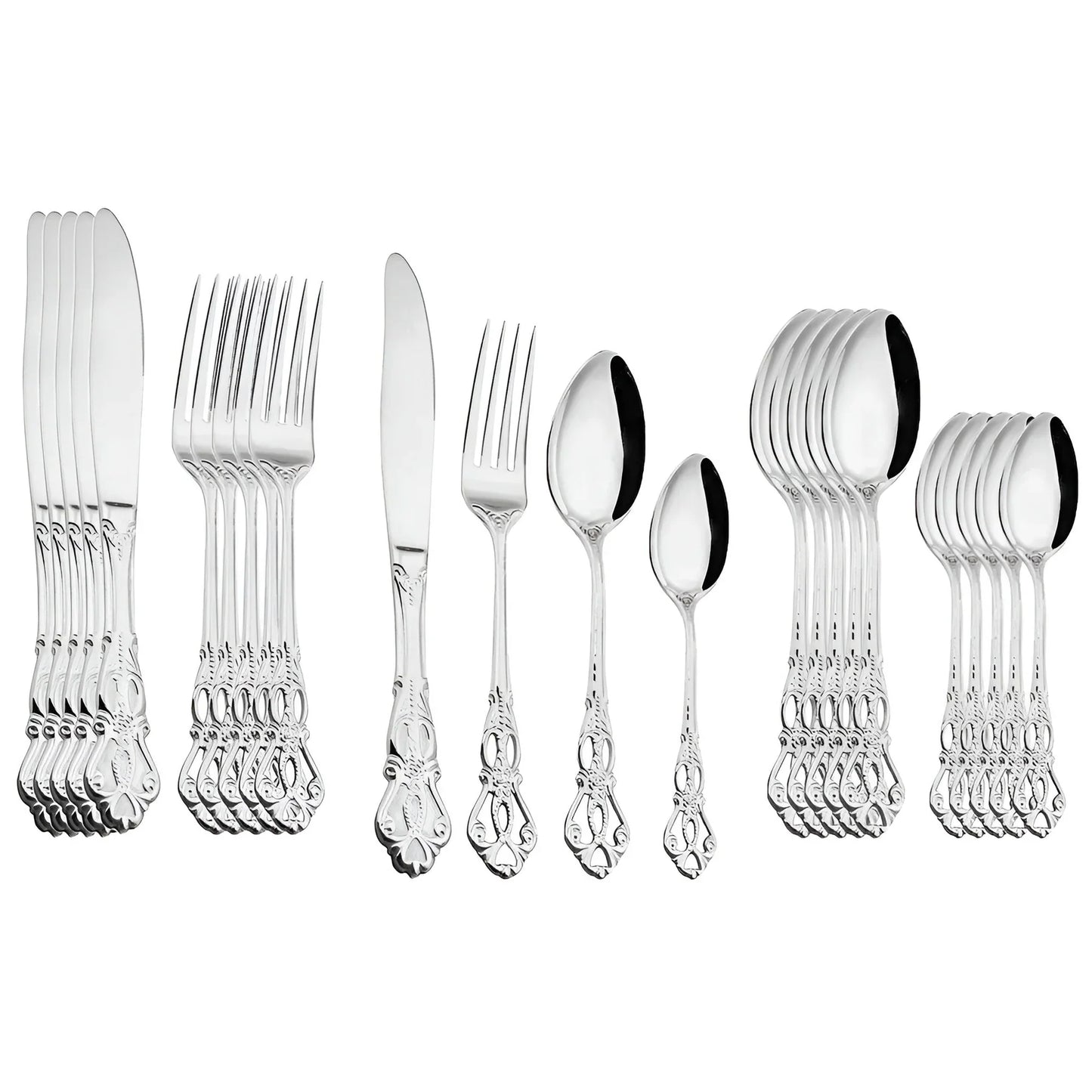 Luxueux Set de Couverts en Or de 24 Pièces avec Ornementation Élégante