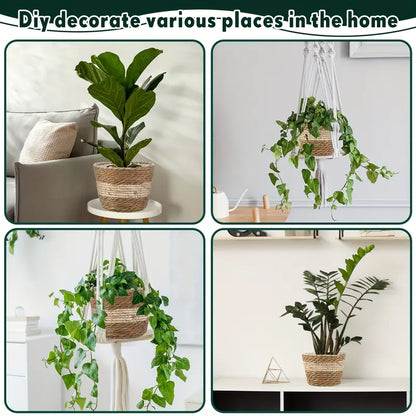 Par Lot De 3 Paniers À Plantes Décoratifs En Jonc De Mer - Pots De Fleurs Tressés À La Main Avec Insert En Film Plastique