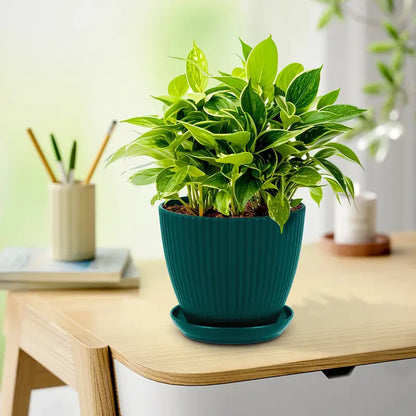 Pot De Fleurs Avec Structure Rainurée Et Soucoupe - Pot En Plastique Solide Pour Les Plantes