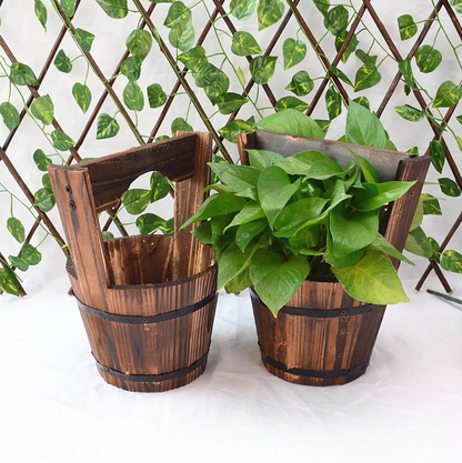 Pots de Fleurs en Bois en Forme de Tonneau pour le Jardin et la Terrasse - Pots de Fleurs Décoratifs en Bois