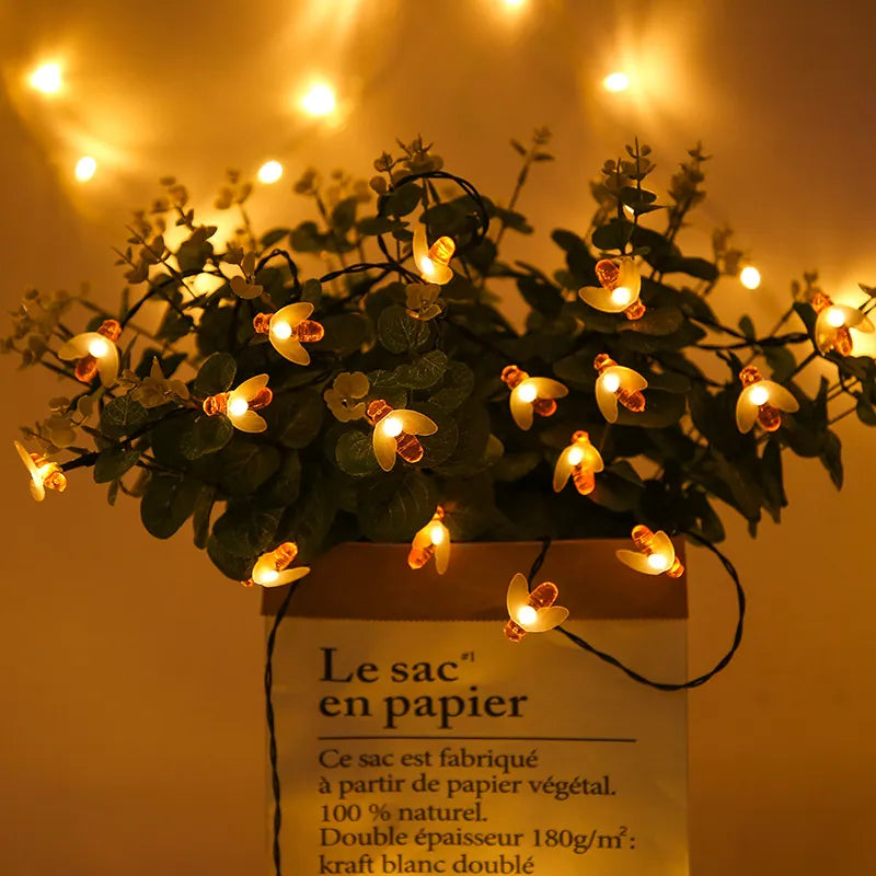 Chaîne Lumineuse Solaire Abeille - Lampes Décoratives LED Pour Jardin & Terrasse , Éclairage Extérieur Avec Design D' Abeille
