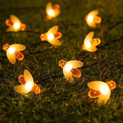 Chaîne Lumineuse Solaire Abeille - Lampes Décoratives LED Pour Jardin & Terrasse , Éclairage Extérieur Avec Design D' Abeille