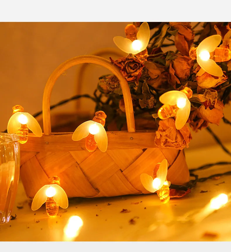 Chaîne Lumineuse Solaire Abeille - Lampes Décoratives LED Pour Jardin & Terrasse , Éclairage Extérieur Avec Design D' Abeille