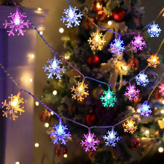 Chaînes Lumineuses Led Flocon de Neige pour L' Intérieur et L' Extérieur - Éclairage Décoratif Blanc Chaud ou Multicolore
