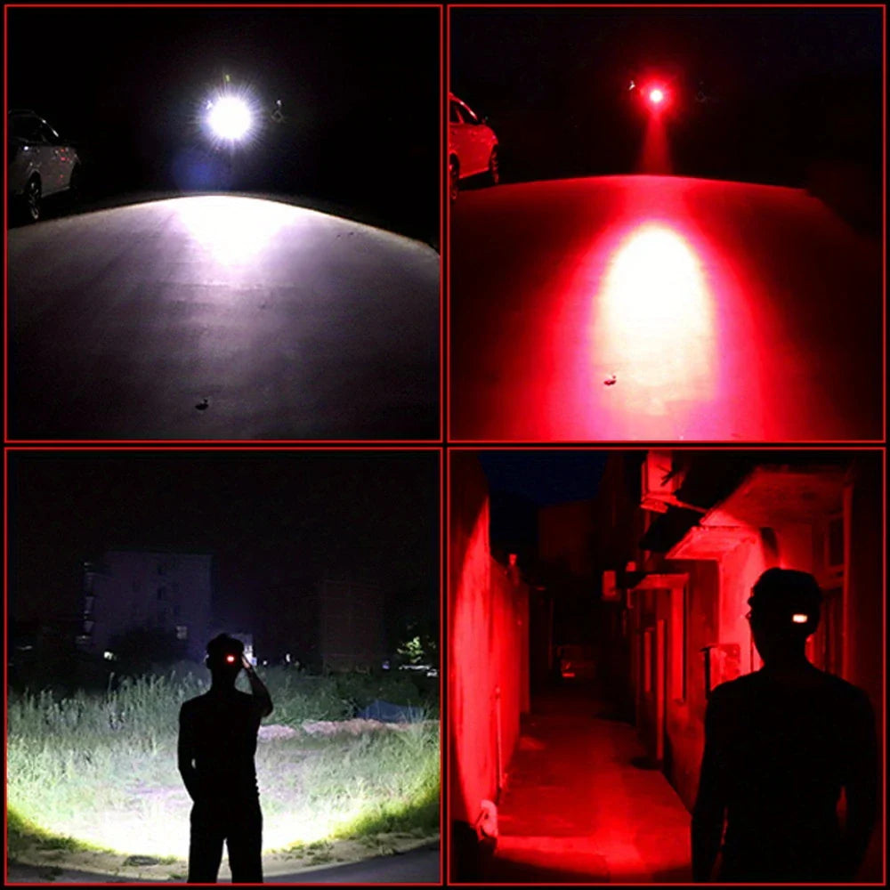 Lampe Frontale Led Rechargeable avec Lumière Blanche , Rouge et Verte - Lampe Frontale Puissante avec Usb et Batterie Rechargeable