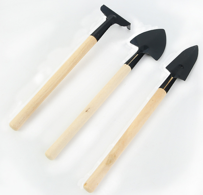 Set de 3 Outils de Jardinage avec Poignées en Bois - Pelle , Râteau et Binette Pratiques pour L' Entretien du Jardin