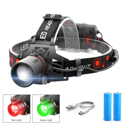 Lampe Frontale Led Rechargeable avec Lumière Blanche , Rouge et Verte - Lampe Frontale Puissante avec Usb et Batterie Rechargeable