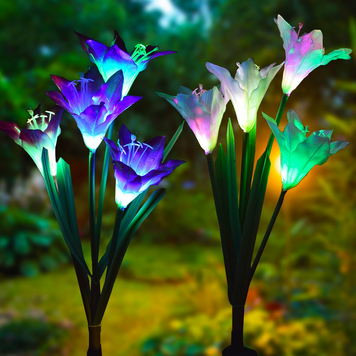 Lampes Florales Solaires à Led en Forme de Lys - Lumières de Jardin Changeant de Couleur avec Tige pour L' Extérieur