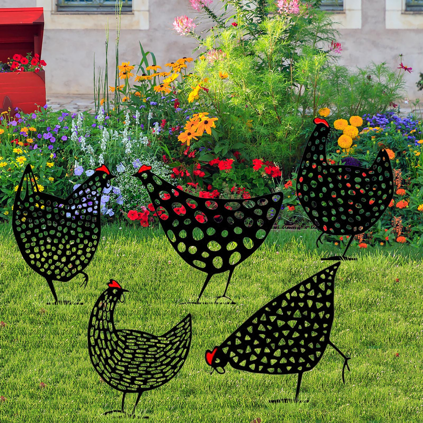 Poules Décoratives en Métal - Set de Fiches de Jardinage pour L' Extérieur