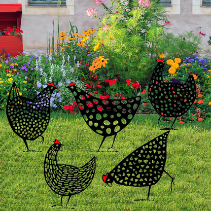 Poules Décoratives en Métal - Set de Fiches de Jardinage pour L' Extérieur