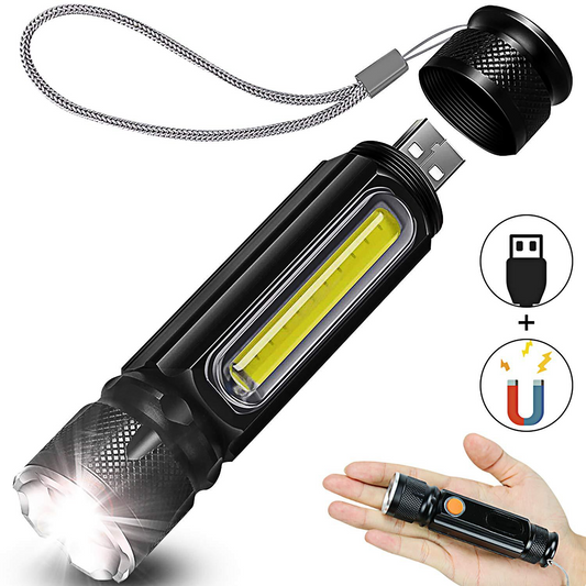 Lampe De Poche Magnétique Rechargeable USB - Lampe De Secours À LED Avec Aimant Et Sangle