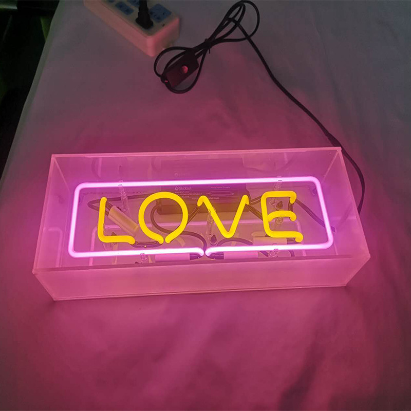 Bouclier Néon En Verre Acrylique - Boîte À Lumière LED Pour Le Salon Et La Chambre À Coucher , Lampe De Table Décorative