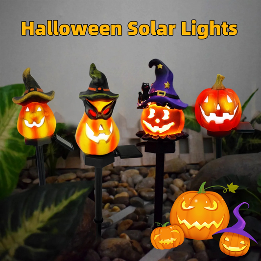 Lampes Solaires D' Halloween - Lampes de Jardin Décoratives à Led avec des Motifs de Citrouilles et de Sorcières