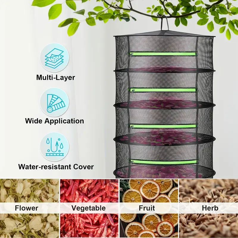 Chariot de Séchage Pliable pour les Fruits , les Légumes et les Herbes Aromatiques - Plateau en Filet à Plusieurs Niveaux pour un Séchage Rapide