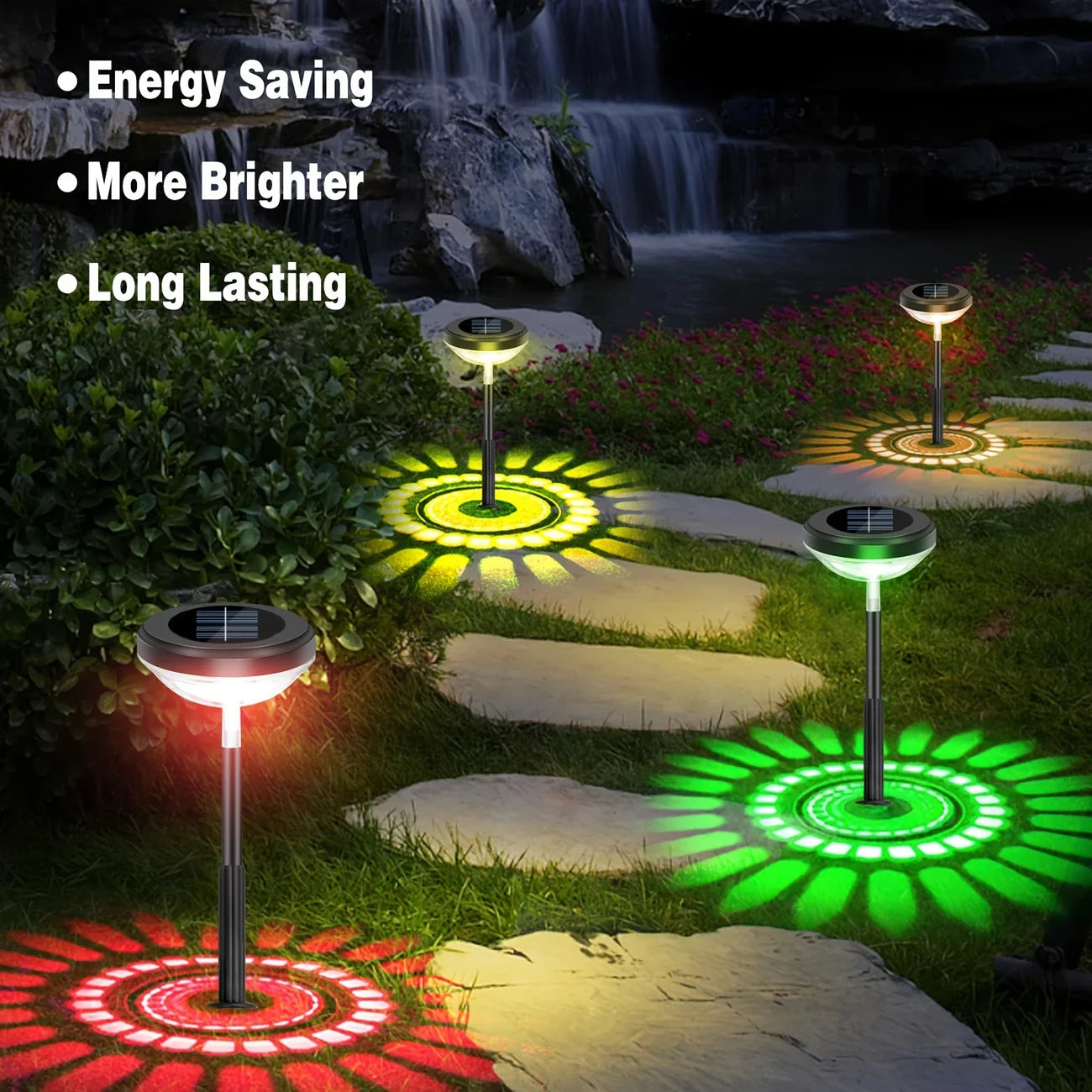 Lampe Solaire de Jardin avec Changement de Couleur - Eclairage de Jardin à Led pour L' Extérieur avec Motif de Fleurs
