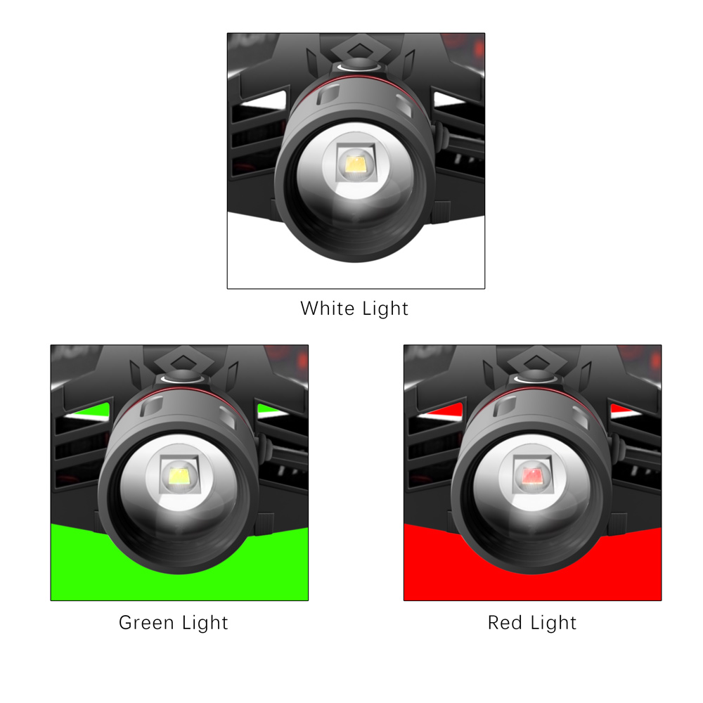 Lampe Frontale Led Rechargeable avec Lumière Blanche , Rouge et Verte - Lampe Frontale Puissante avec Usb et Batterie Rechargeable