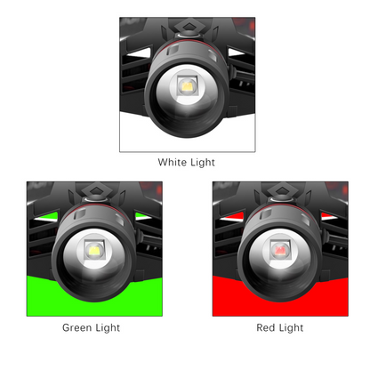 Lampe Frontale Led Rechargeable avec Lumière Blanche , Rouge et Verte - Lampe Frontale Puissante avec Usb et Batterie Rechargeable