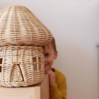 Ornement Maison Champignon en Rotin Fait à la Main - Superbe Décoration en Rotin Tressé pour la Maison